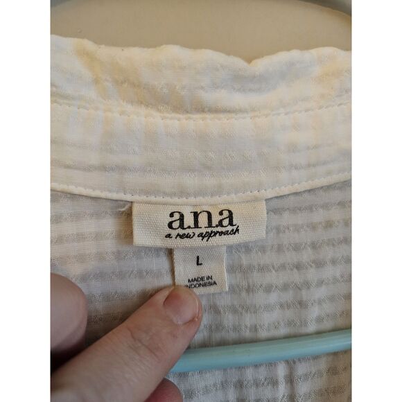 ANA Blouse Women's Large White Button Up Collared Shirt Semi Sheer 100% Cotton - Picture 3 of 6